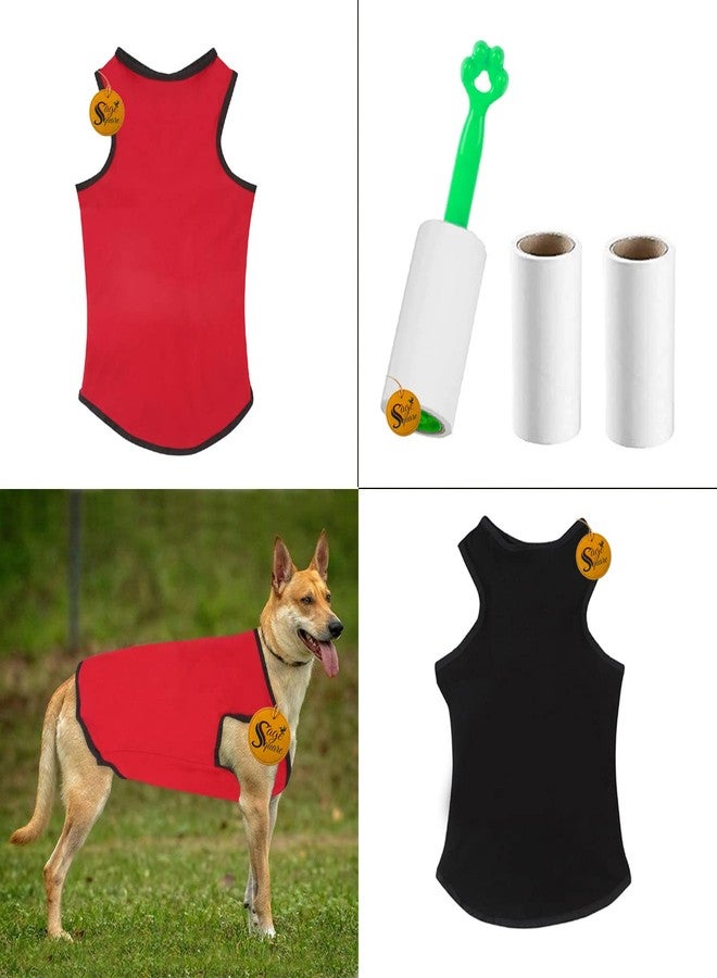 Sage Square Comfortable Cotton Dog T-Shirt with Lint Roller (Combo) for Dog, Puppy Tank Top Fashion Apparel (Red & Black, XXXL- 30 inch) - Image 4